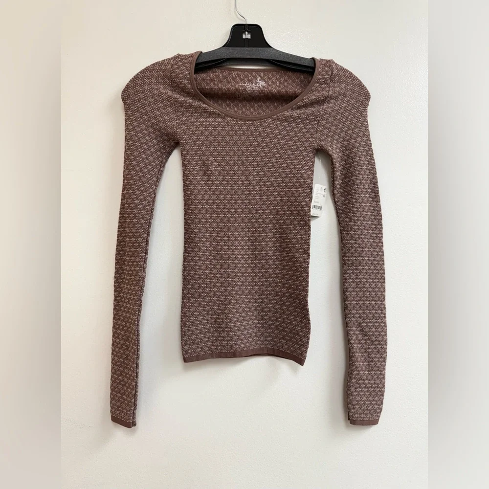 Free People Love Letter Long Sleeve Top in Shaved Chocolate